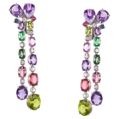 Simulated 28.60 TCW Oval , Round & Pear Shape Multicolor Stone Dangle Earrings - Image 1 of 4