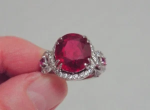 Sterlingsilber echter roter rosa Rubin & weißer Saphir Edelstein Ring Größe 5,25 - Bild 1 von 15