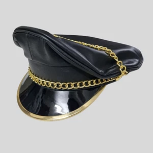 Feinste weiche Echtleder Muir Cap Schirmmütze mit Kette, Bikermütze Offiziersmütze - Bild 1 von 4