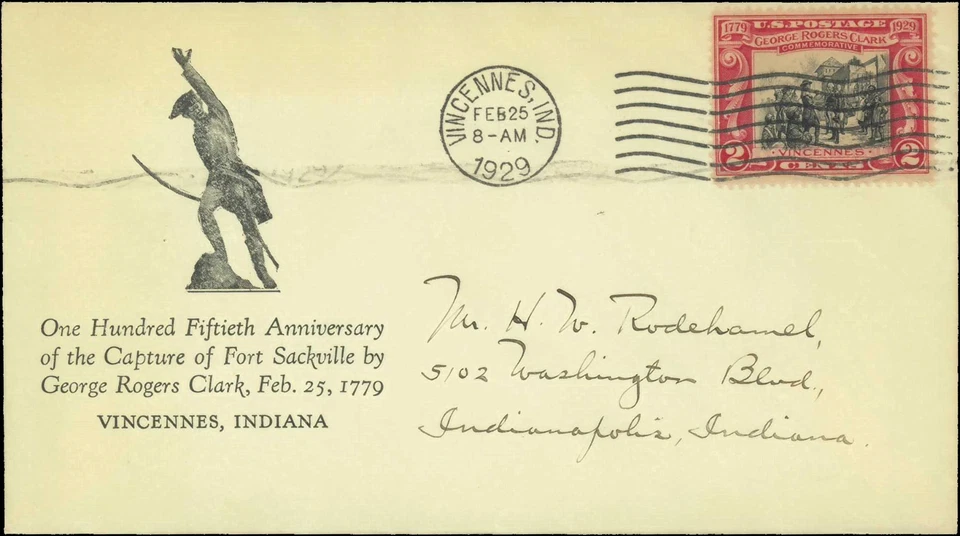 SAVOYSTAMPS- USA Cover -1929- George Rogers Clark -# 651 FDC, Vincennes, Indiana - Image 1 of 1