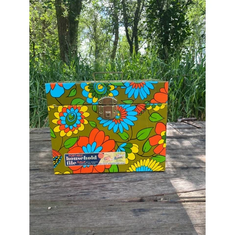 VIntage 1960s MOD Flower Power Portable File Cabinet Ballonoff Cover