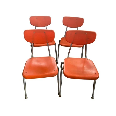 Vintage Virco School Chairs Set of 4 Stacking Orange Plastic Chrome Cover