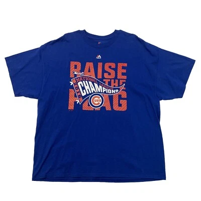 Camiseta masculina 2XL XXL Raise The Flag Majestic Chicago Cubs 2016 NL Champions - Imagem 1 de 4