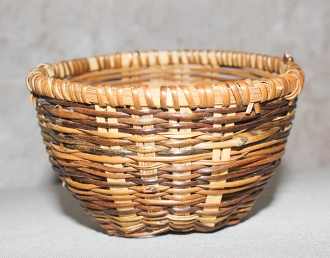 Vintage Small Woven Basket 4” Diameter Brown Handle Removed Cover