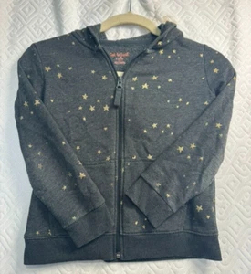 Cat & Jack Girls Zip Up Fleece Jacket S (6/6x) Gray with Gold Stars 2 Pockets - Picture 1 of 12