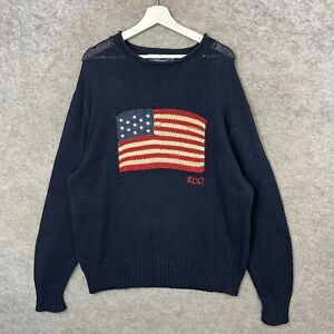 Ralph Lauren Jumper Mens XL Blue USA Flag 67 Sweatshirt Silk Linen Knitted Y2K
