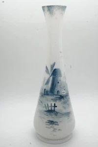 Vintage Milchglas Delfter Blau Handbemalt 10" Knospen Vase - Bild 1 von 5