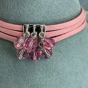 SWAROVSKI Pink Crystal Bracelet Breast Cancer Charm Beaded Tassel Cord 7”-8” - Picture 1 of 12