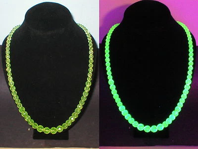 Yellow Vaseline Round Facet Glass 14 kt. gold filled Necklace Signed MH