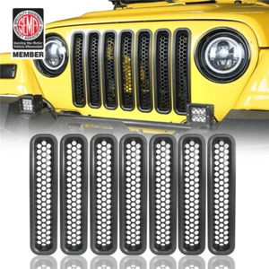 7Pcs Front Grille Clip-in Mesh Inserts Trim Black for 1997-2006 Jeep Wrangler TJ - Picture 1 of 9