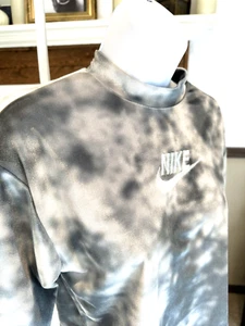 Nike Velvet Long Sleeve Top sz L Gray Holographic Embroidery Smocked High Neck - Picture 1 of 8