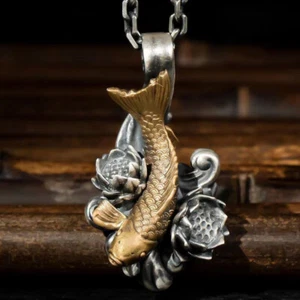 Glücksbringer Kette/ Lotus Blumen Kette/ Karpfen Halskette/Fisch Kette - Bild 1 von 4