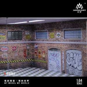 Diorama 1:64 Modellino Auto Garage LED Città Strada Riparazione Negozio Scena Vista Modello Giocattoli - Foto 1 di 43