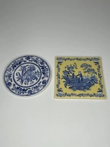 Spode Blue Room Tile Trivet LOT 2 Country French Chinoiserie Victorian Yellow - Picture 1 of 4