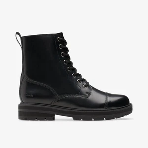 Clarks Girls Prague Cap Youth Black Leather Mid Calf Boots - Picture 1 of 5