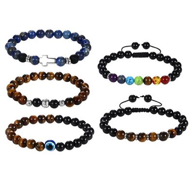 Hombres Mujeres Natural Ojo de Tigre Turmalina Piedra Chakra Cuentas Estrés Pulsera de la Suerte Foto 1 de 4