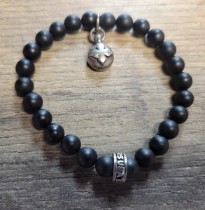 8.5mm Onyx Bead Stretch Bracelet w/Day of the Dead Cross King Baby Studio~ - Picture 1 of 3