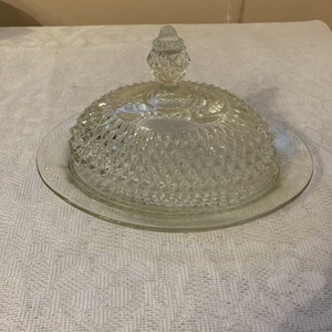 Indiana Glass Diamond Point Oval Butter Dish - Picture 1 of 3