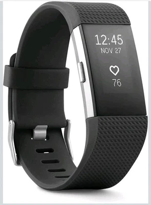 FITBIT CHARGE 2 HEART RATE PLUS FITNESS WRISTBAND Size L BLACK  - Image 1 of 3