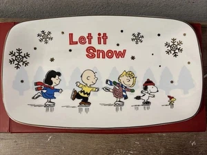 Lenox Peanuts Snoopy Let It Snow Porzellan rechteckige Servierplatte Goldrand - Bild 1 von 8