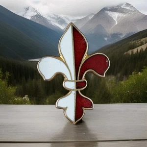Antique Fleur De Lis Brooch Pin Red White Enamel Victorian Vintage VTG 7/8" - Picture 1 of 4