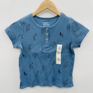 Cat & Jack Girls Small 6/7 Lightning Bolt Short Sleeve Henley Waffle Top 2318 - Picture 1 of 5