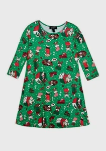 NEW $34 AMY BYER Girl Green Festive Dogs Jersey Knit Holiday Dress Sz L (14) - Picture 1 of 3