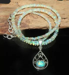 Ethiopian opal necklace with sterling silver opal pendant fire opal beads 2to5mm - Picture 1 of 12