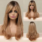 Blonde Wigs for White Women Long Layered Wig with Dark Roots Hair Replacement He