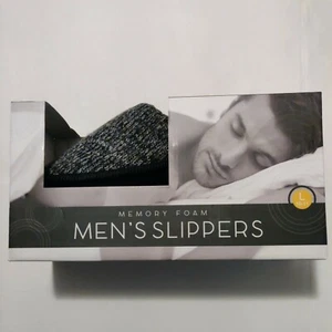 Men's Slippers Marbled Black W Black Sherpa Lining Memory Foam Size L 9-10 - Picture 1 of 8