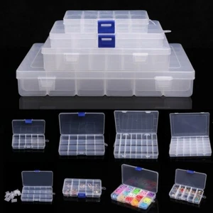 Clear Plastic Box Case For Jewelry Beads Craft Screw Tools Parts Storage 6 Size - Picture 1 of 38