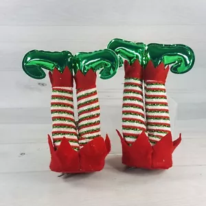 Vintage Inspired 8" Stuffed Elf Legs Feet Set 2 Clips on Tree Metallic Shoes NEW - Picture 1 of 6