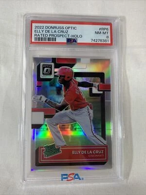2022 Donruss Optic RP6 Elly De La Cruz Rated Prospect HOLO PSA 8 Rookie RC 🔥 - Imagem 1 de 3