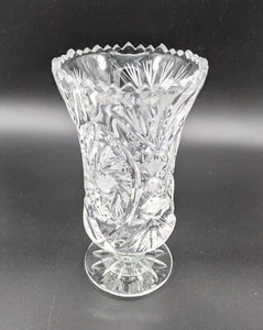 Cut Glass Footed Vase Sawtooth Edge 6.75" t - Flares Out at Opening - Picture 1 of 4