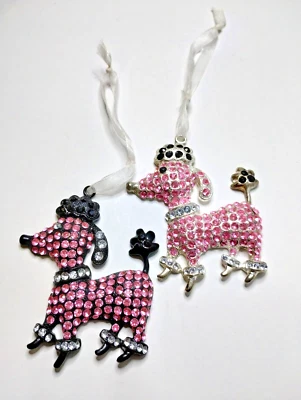 French Poodles Hangers 3" Ornamental Decorative Jeweled Pink & Black (set of 2) - Imagem 1 de 4