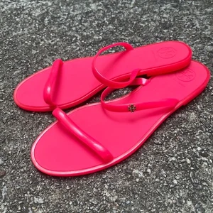 Tory Burch Pink Two Band Double Strap Rubber Jelly Slide Sandals Women's 9 - Picture 1 of 3