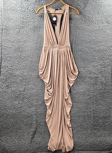 New Boohoo Night Womens Maxi Dress Size 10 Beige Stretch Knit Sleeveless V-Neck - Picture 1 of 14