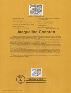 Página de recuerdo #9611 50c Jacqueline Cochran #3066 USPS - Imagen 1 de 1