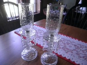 Pair of Fostoria ?Candlesticks W/Attached Bobech Prisms and Shades - Picture 1 of 4