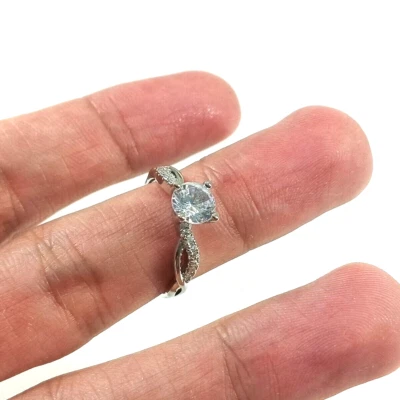 Women's Ring Size 7.5 brass Silver Plated Prong Crystal Jewelry - Image 1 of 4