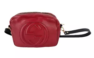 Gucci Auth Red Leather GG Soho Disco Crossbody Bag Purse Black Strap Zip - Picture 1 of 16