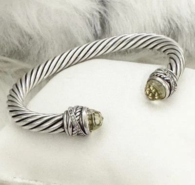 Brazalete Clásico David Yurman 7mm Diamante Cruzado Limón Citrino Cable .925 Foto 1 de 4