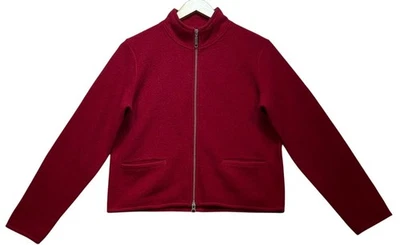 Chaqueta Cárdigan Woolrich Mujer Preppy Acogedora Lana Cremallera Completa Talla S Roja Bolsillos Sólidos Foto 1 de 4