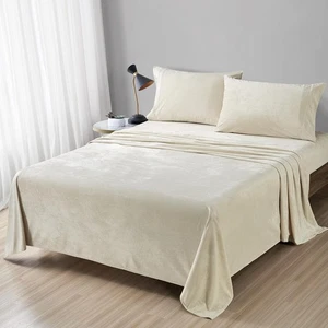 Samt-Laken-Set im Used-Look, 4-teilig beige King/Groß, ultraweich, warm - Bild 1 von 6
