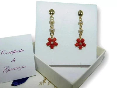 OrecchinI da donna con Corallo rosso e Argento in 925 Fatti a Mano di P Oro 18kt - Immagine 1 di 4