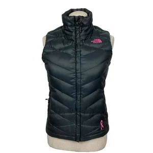 North Face Aconcagua Womens L Down Puffer Vest Black Pink Ribbon High Neck - Picture 1 of 6