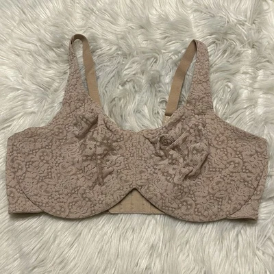 Wacoal 38DD Bra Tan Underwire Halo Lace Back Closure Semi Sheer 65547 - Image 1 of 4
