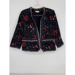 Blazer Ann Taylor Loft Para Mujer Talla 8 Floral Bordado Chaqueta Flecos Azul Marino Rojo - Imagen 1 de 10