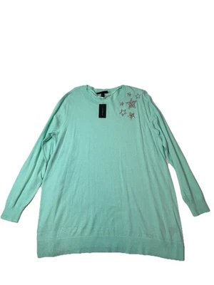 Suéter Lane Bryant Feminino 14/16 Perfeito Verde Estrela Embelezado Pulôver Novo com etiquetas - Imagem 1 de 4