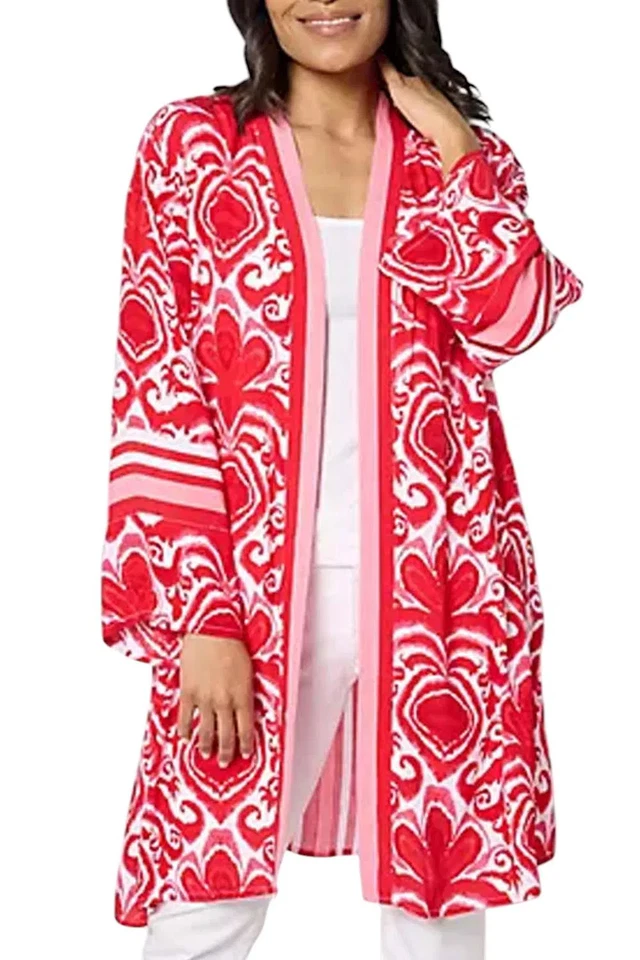 Topper de crepé de rayón estampado rojo Dennis Basso para mujer Foto 1 de 1